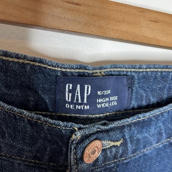 Gap High Rise Wide Leg Jeans Womens 16/33 Dark Wash Pleated Loose Skater Baggy - Picture 4 of 7